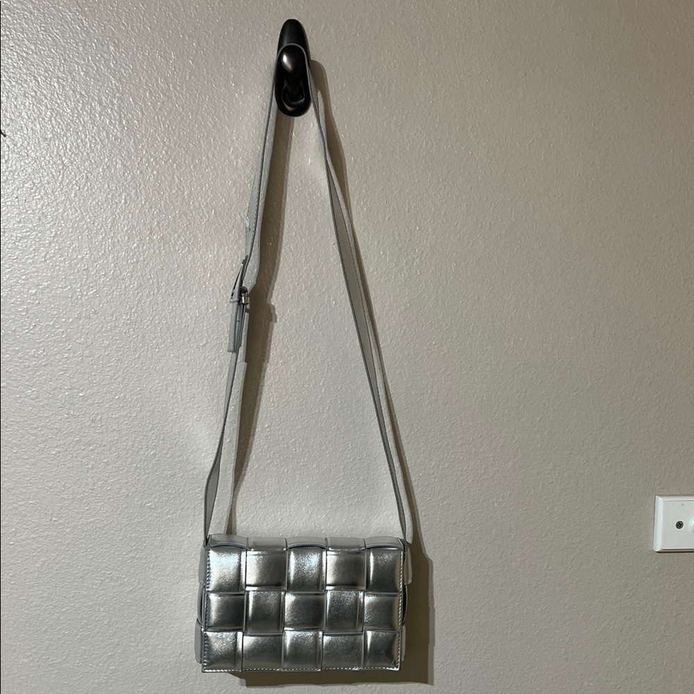 Silver Quilted Crossbody Bag